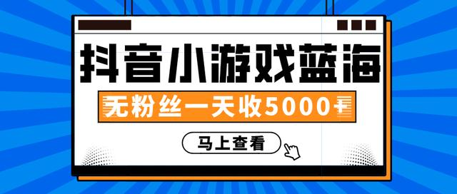 赚钱计划：抖音小游戏蓝海项目，无粉丝一天收入5000+-52资源库