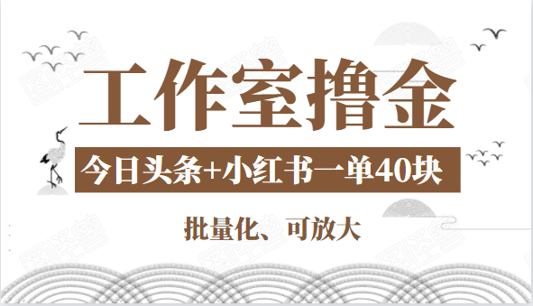 工作室撸金二件套：撸今日头条原创收益+小红书一单利润40块项目-52资源库