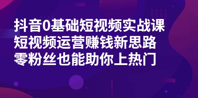 抖音0基础短视频实战课，短视频运营赚钱新思路，零粉丝也能助你上热门-52资源库