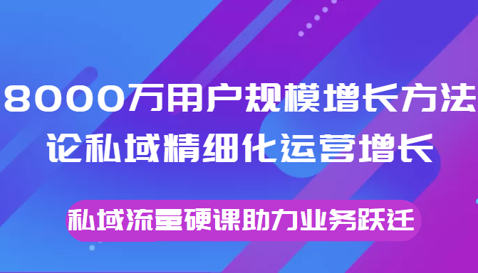 8000万用户规模增长方法论私域精细化运营增长，私域流量硬课助力业务跃迁-52资源库