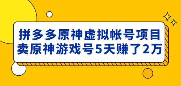 外面卖2980的拼多多原神虚拟帐号项目：卖原神游戏号5天赚了2万-52资源库