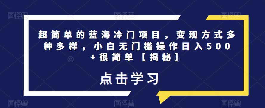 超简单的蓝海冷门项目，变现方式多种多样，小白无门槛操作日入500+很简单【揭秘】-52资源库