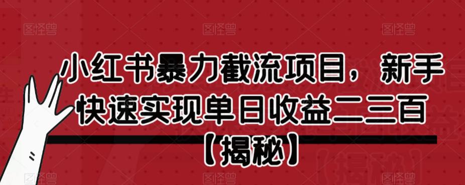 小红书暴力截流项目，新手快速实现单日收益二三百【仅揭秘】-52资源库