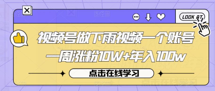 视频号做下雨视频一个账号一周涨粉10W+年入100w【揭秘】-52资源库