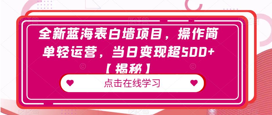 全新蓝海表白墙项目，操作简单轻运营，当日变现超500+【揭秘】-52资源库