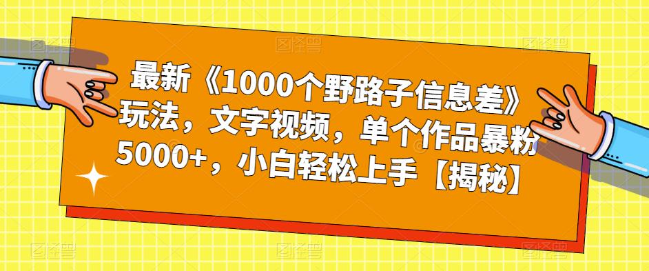 最新《1000个野路子信息差》玩法，文字视频，单个作品暴粉5000+，小白轻松上手【揭秘】-52资源库