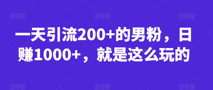 一天引流200+的男粉，日赚1000+，就是这么玩的【揭秘】-52资源库