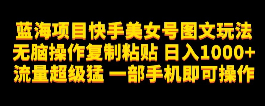 蓝海项目快手美女号图文玩法，无脑操作复制粘贴，日入1000+流量超级猛一部手机即可操作【揭秘】-52资源库