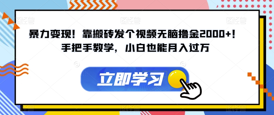 暴力变现！靠搬砖发个视频无脑撸金2000+！手把手教学，小白也能月入过万【揭秘】-52资源库