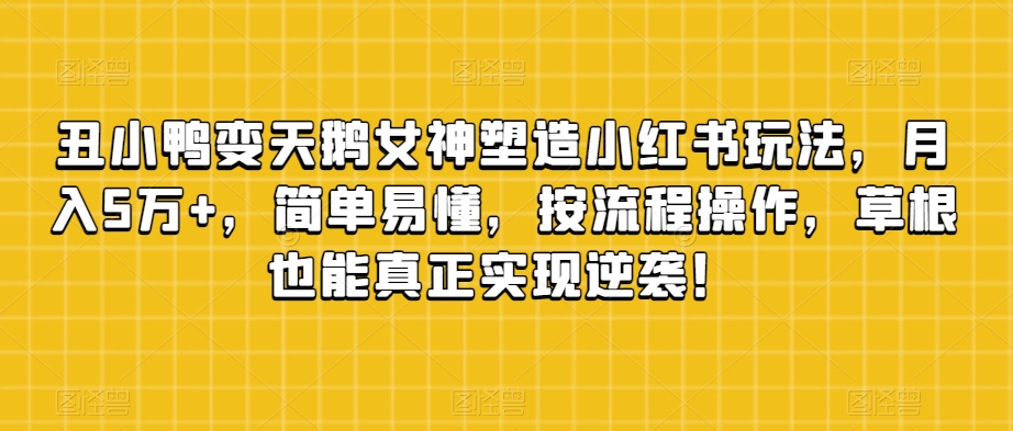 丑小鸭变天鹅女神塑造小红书玩法，月入5万+，简单易懂，按流程操作，草根也能真正实现逆袭！-52资源库