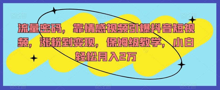 流量密码，靠情感视频引爆抖音短视频，涨粉到变现，保姆级教学，小白轻松月入2万【揭秘】-52资源库