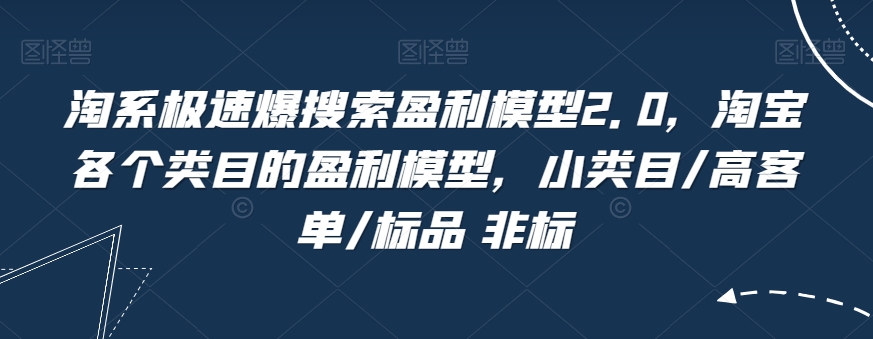 淘系极速爆搜索盈利模型2.0，淘宝各个类目的盈利模型，小类目/高客单/标品 非标-52资源库