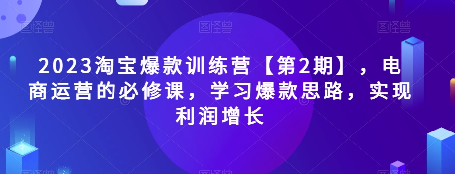 2023淘宝爆款训练营【第2期】，电商运营的必修课，学习爆款思路，实现利润增长-52资源库