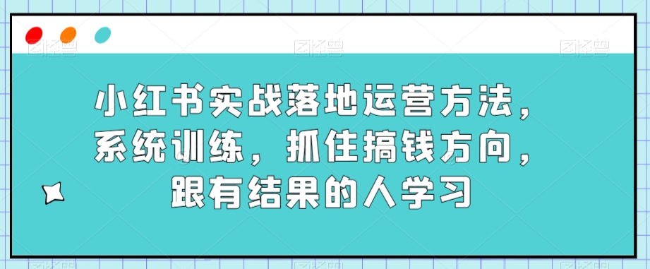 小红书实战落地运营方法，系统训练，抓住搞钱方向，跟有结果的人学习-52资源库