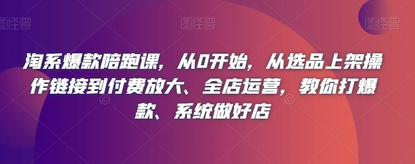 淘系爆款陪跑课，从0开始，从选品上架操作链接到付费放大、全店运营，教你打爆款、系统做好店-52资源库