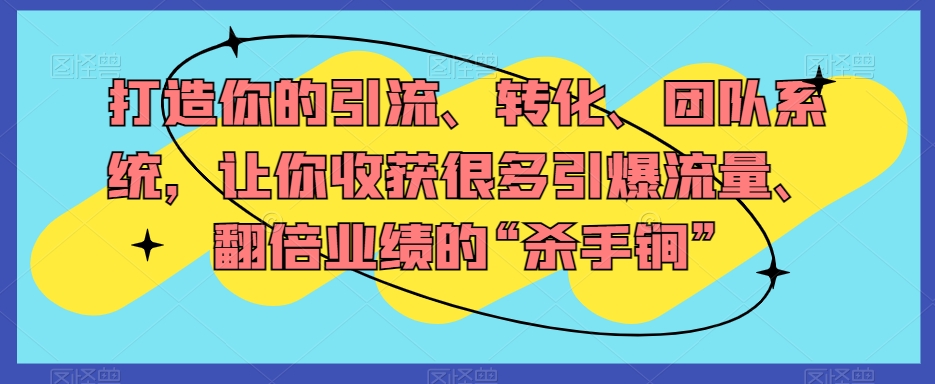 打造你的引流、转化、团队系统，让你收获很多引爆流量、翻倍业绩的“杀手锏”-52资源库