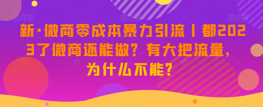 新·微商零成本暴力引流丨都2023了微商还能做？有大把流量，为什么不能？-52资源库