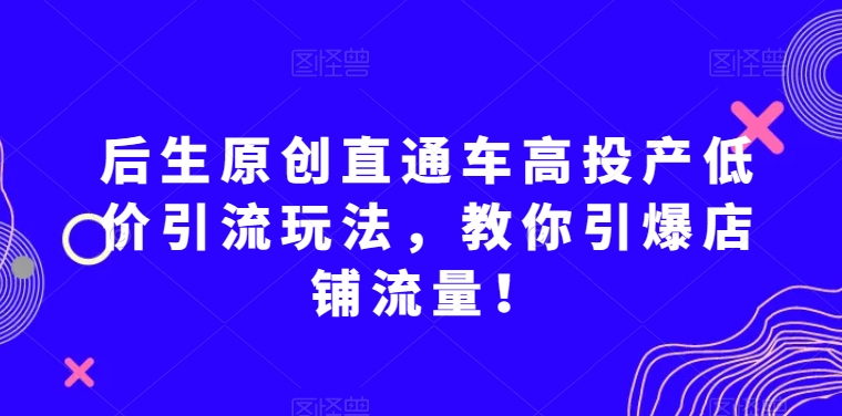 后生原创直通车高投产低价引流玩法，教你引爆店铺流量！-52资源库