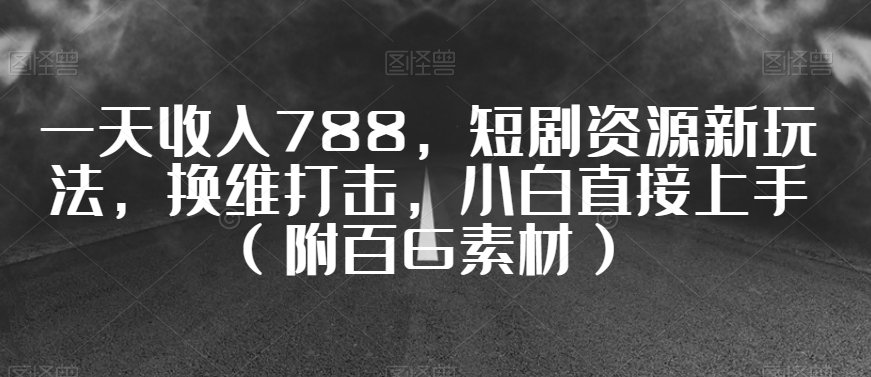 一天收入788，短剧资源新玩法，换维打击，小白直接上手（附百G素材）【揭秘】-52资源库