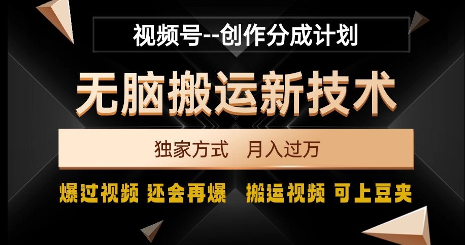 视频号无脑搬运新技术，破原创壕流量，独家方式，爆过视频，还会再爆【揭秘】-52资源库