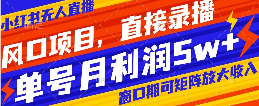 风口项目，小红书无人直播带货，直接录播，可矩阵，月入5w+【揭秘】-52资源库