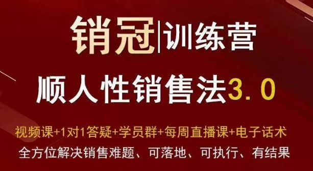 爆款！销冠训练营3.0之顺人性销售法，全方位解决销售难题、可落地、可执行、有结果-52资源库