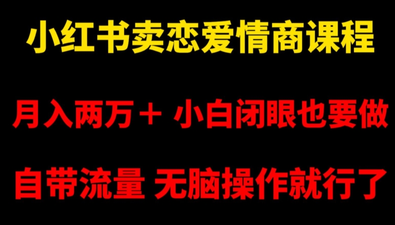 小红书卖恋爱情商课程，月入两万＋，小白闭眼也要做，自带流量，无脑操作就行了【揭秘】-52资源库