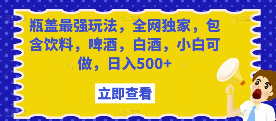 瓶盖最强玩法，全网独家，包含饮料，啤酒，白酒，小白可做，日入500+【揭秘】-52资源库