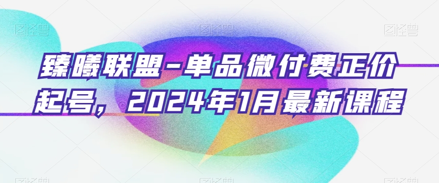 臻曦联盟-单品微付费正价起号，2024年1月最新课程-52资源库