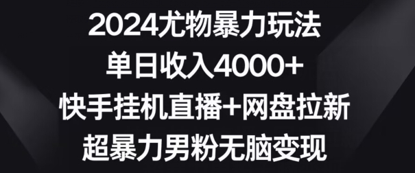 2024尤物暴力玩法，单日收入4000+，快手挂机直播+网盘拉新，超暴力男粉无脑变现【揭秘】-52资源库