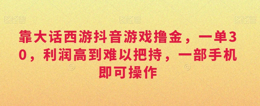 靠大话西游抖音游戏撸金，一单30，利润高到难以把持，一部手机即可操作，日入3000+【揭秘】-52资源库