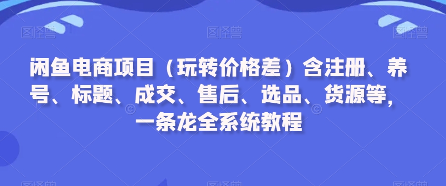 闲鱼电商项目（玩转价格差）含注册、养号、标题、成交、售后、选品、货源等，一条龙全系统教程-52资源库