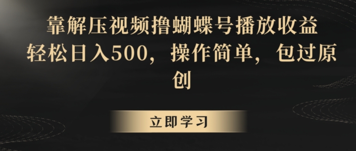 靠解压视频撸蝴蝶号播放收益，轻松日入500，操作简单，包过原创【揭秘】-52资源库